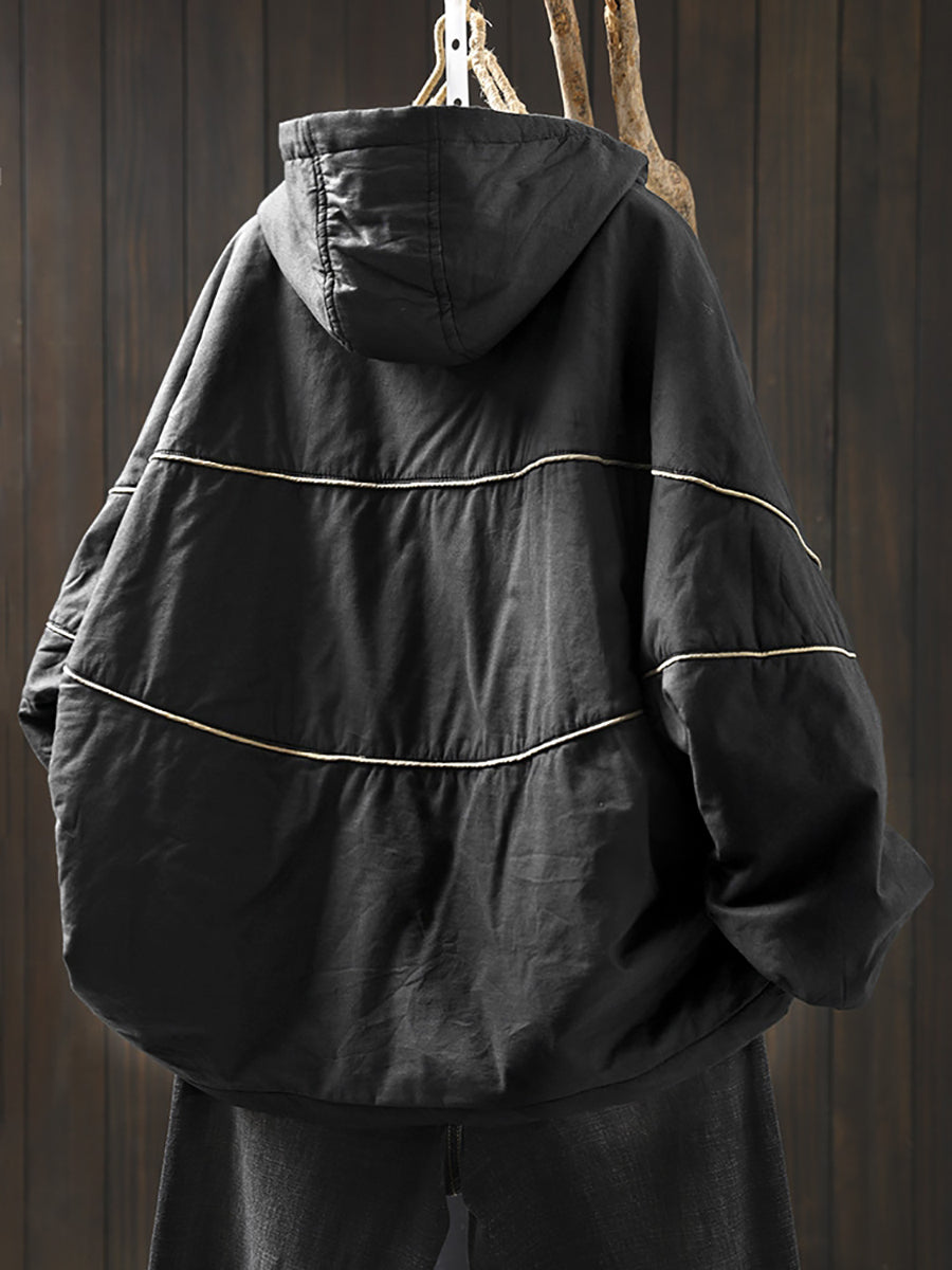 Women Autumn Casual Pure Color Padded Hooded Jacket