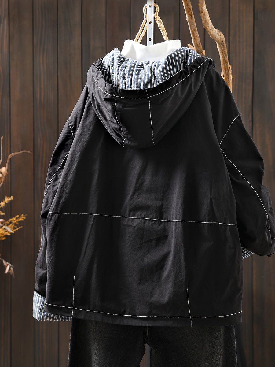 Women Autumn Casual Pure Color Padded Hooded Jacket