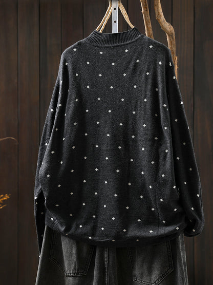 Women Autumn Artsy Dot Knitted O-Neck Blouse