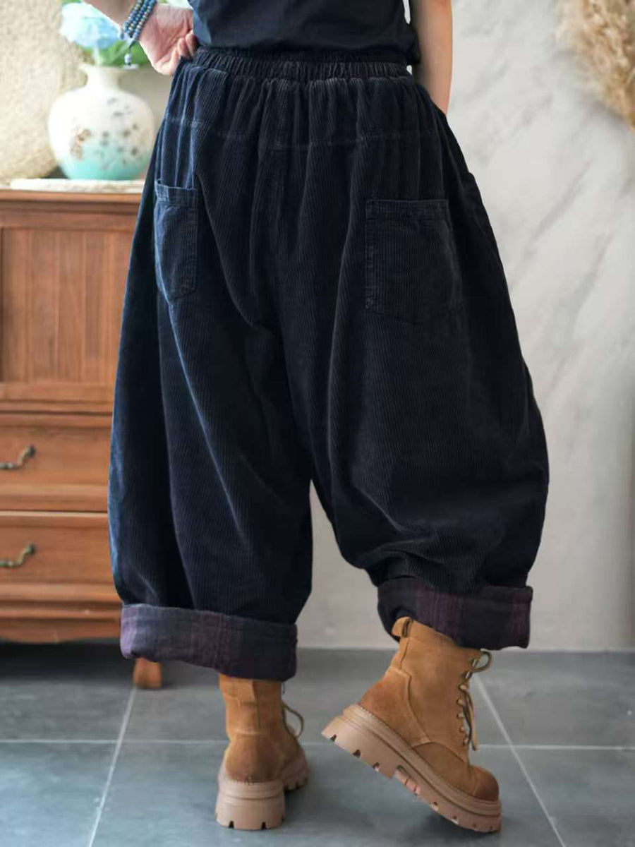 Women Autumn Retro Pure Color Corduroy Harem Pants