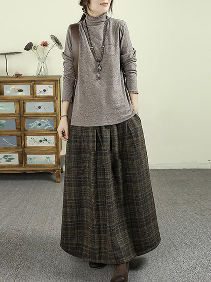 Women Casual Pure Color Turtleneck Blouse