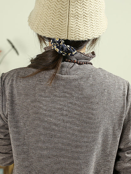 Women Casual Pure Color Turtleneck Blouse