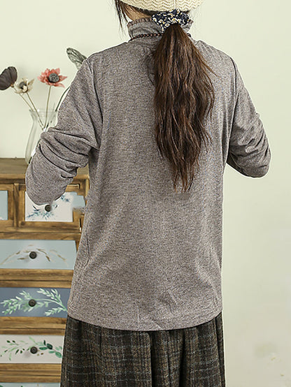 Women Casual Pure Color Turtleneck Blouse