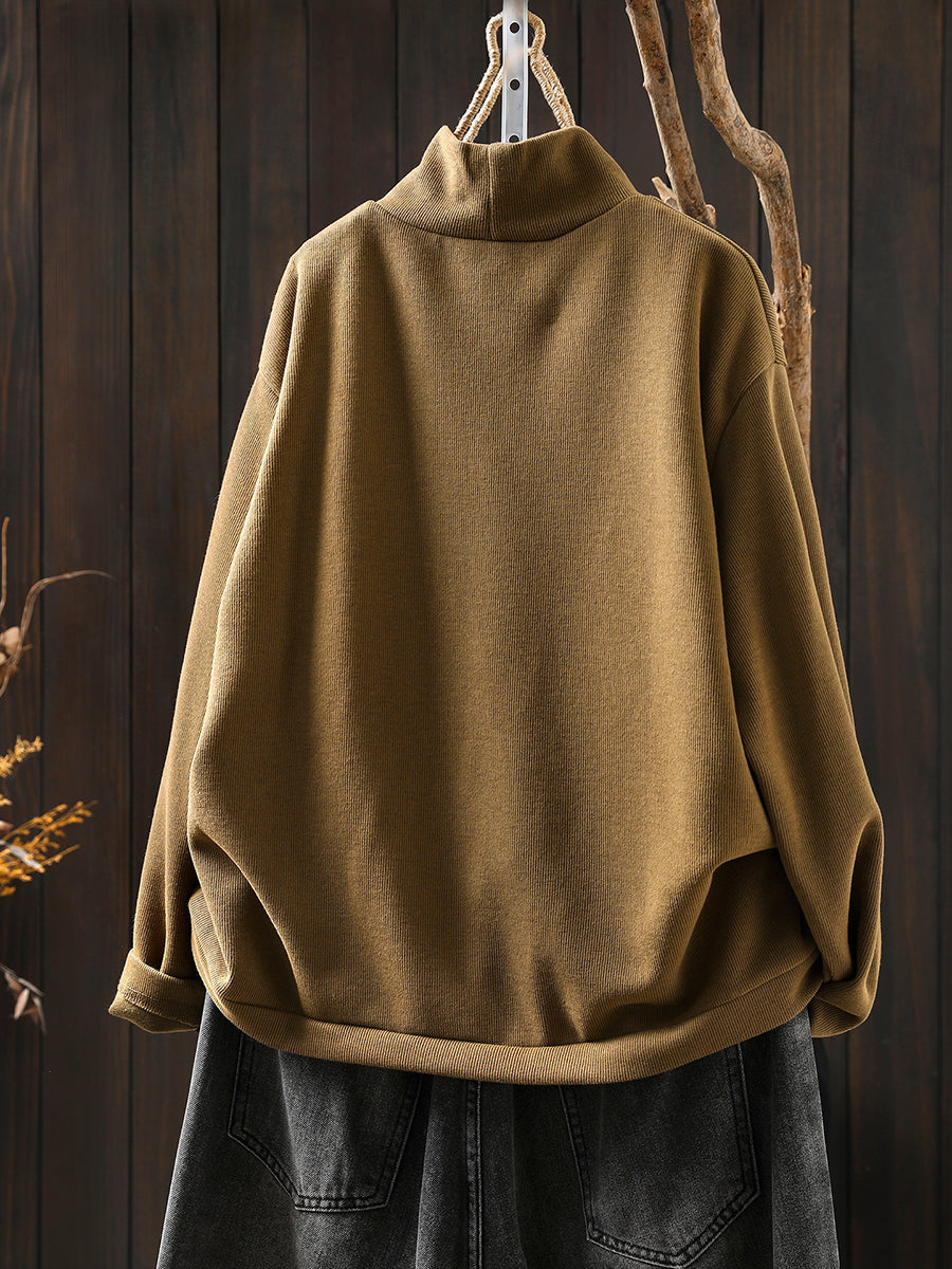 Women Autumn Flower Half-Turtleneck Knitted Sweater