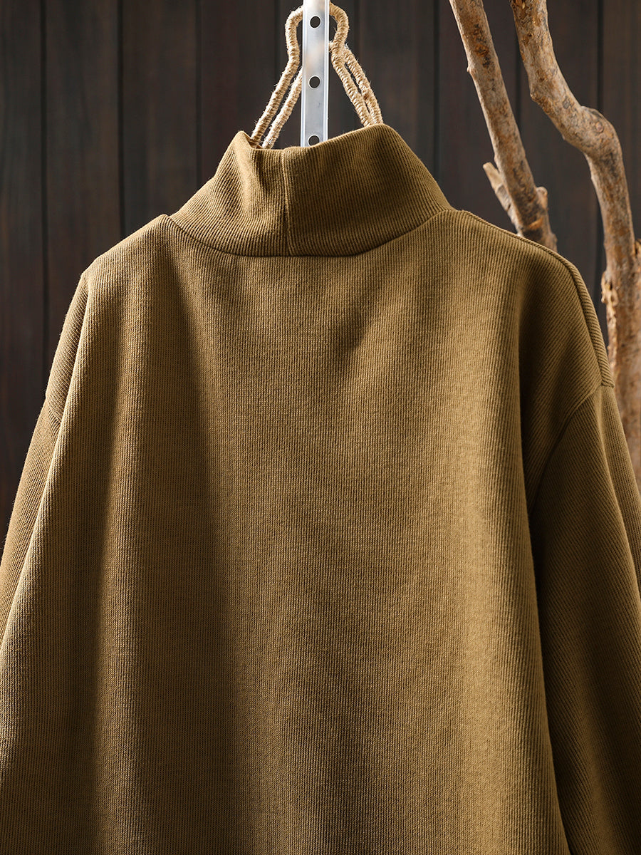 Women Autumn Flower Half-Turtleneck Knitted Sweater