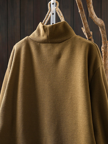 Women Autumn Flower Half-Turtleneck Knitted Sweater