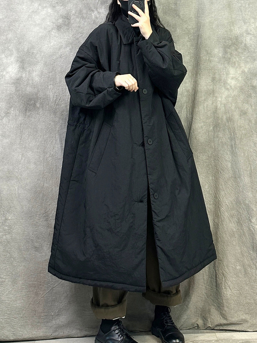 Women Winter Casual Pure Color Turn-down Collar Long Coat