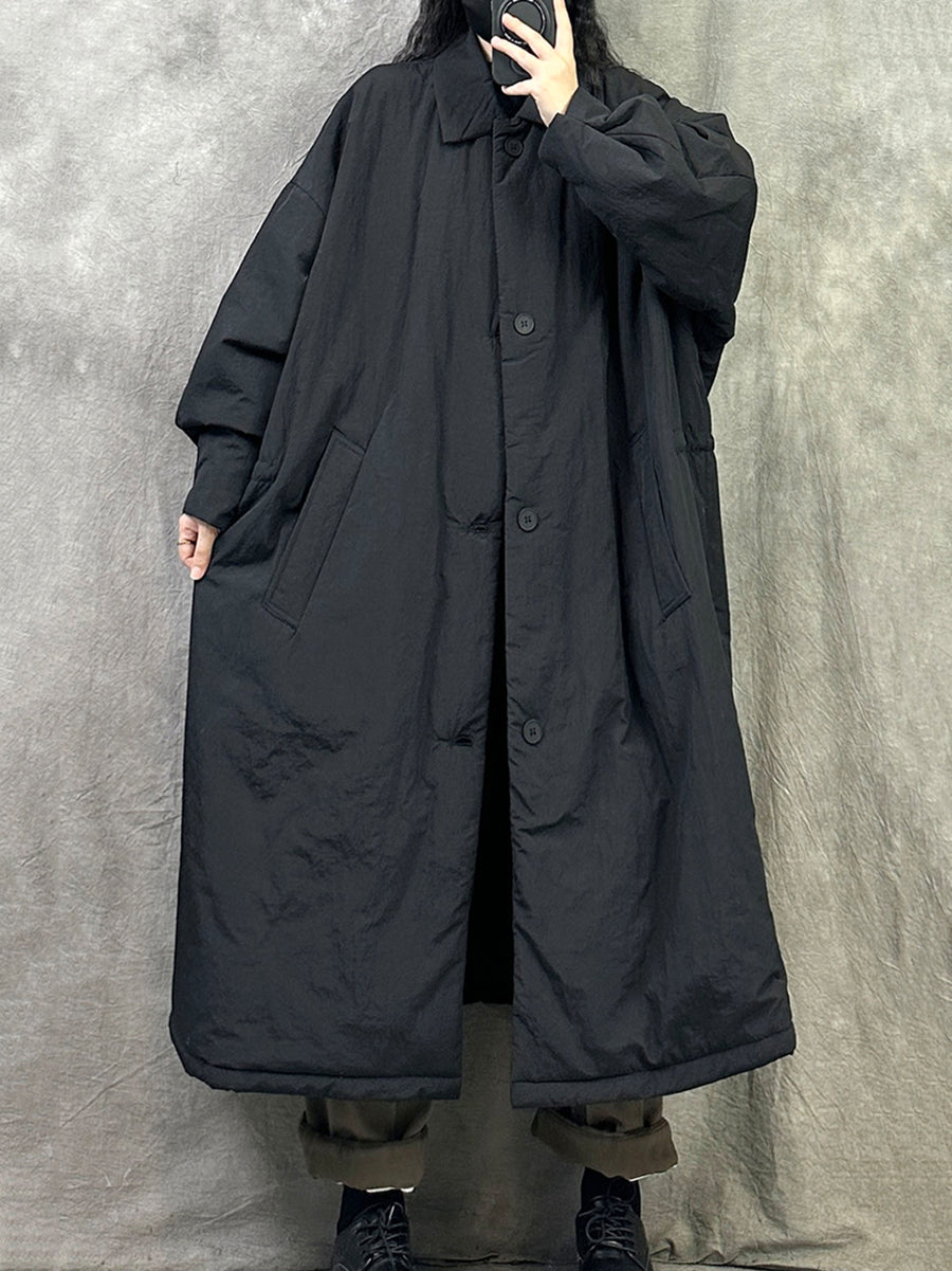 Women Winter Casual Pure Color Turn-down Collar Long Coat