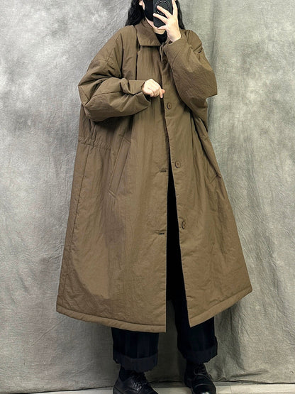 Women Winter Casual Pure Color Turn-down Collar Long Coat