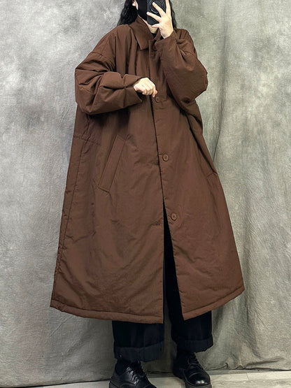 Women Winter Casual Pure Color Turn-down Collar Long Coat