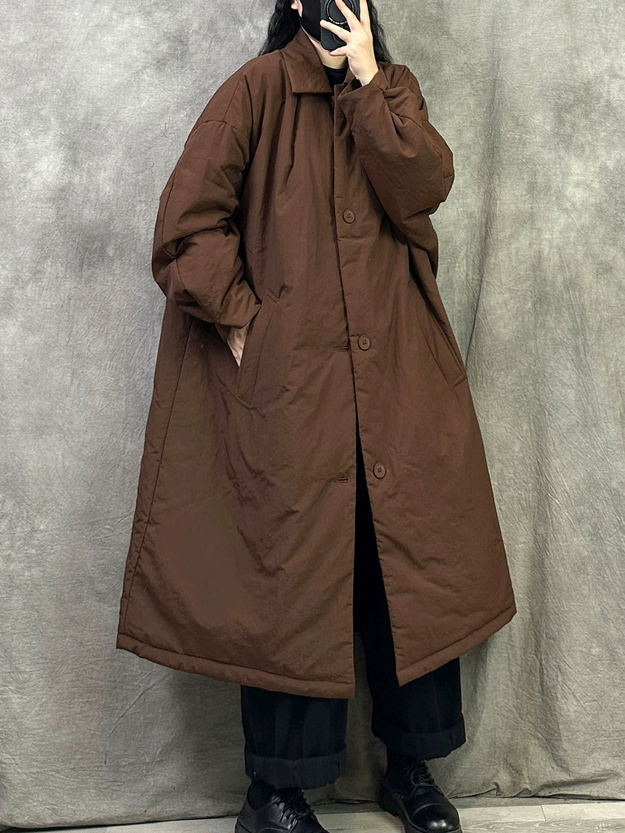 Women Winter Casual Pure Color Turn-down Collar Long Coat