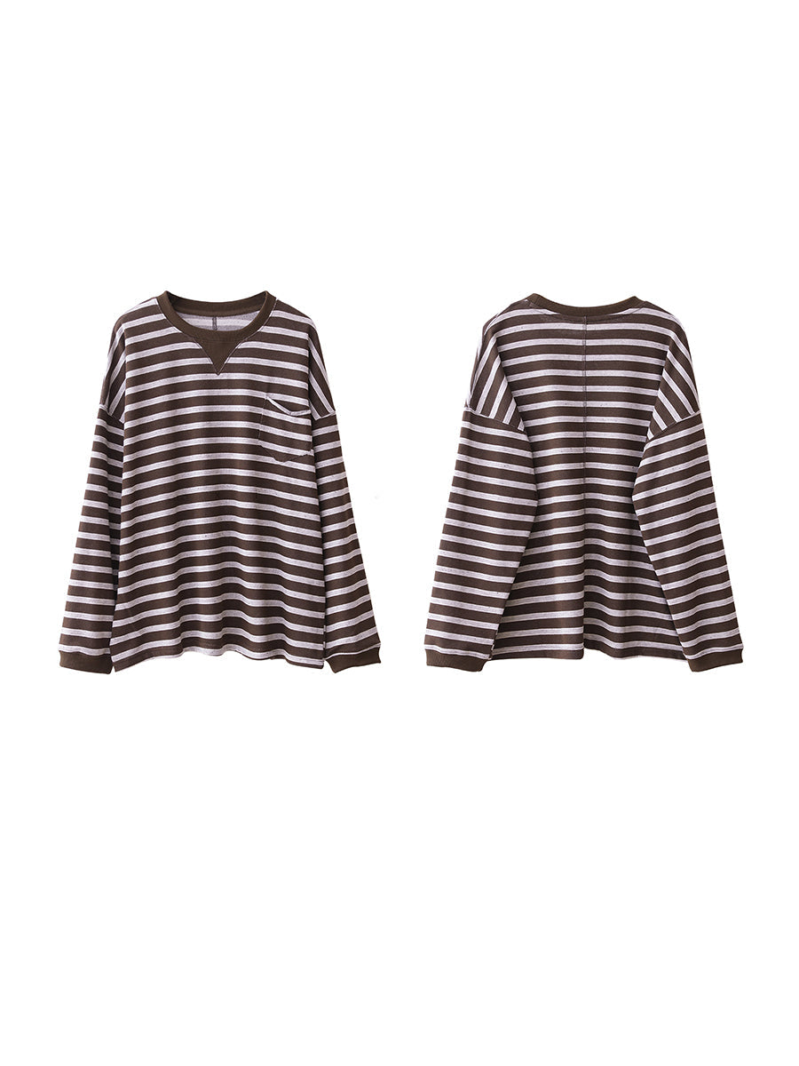 Women Autumn Casual Stripe O-Neck Blouse
