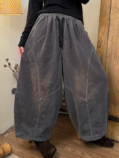 Women Autumn Retro Pure Color Corduroy Harem Pants