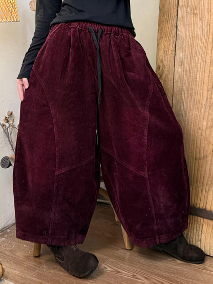 Women Autumn Retro Pure Color Corduroy Harem Pants