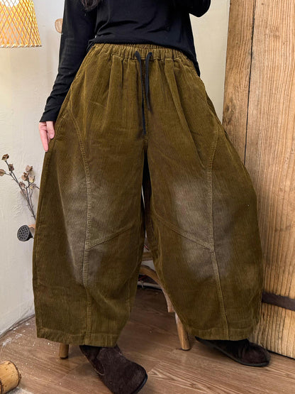 Women Autumn Retro Pure Color Corduroy Harem Pants