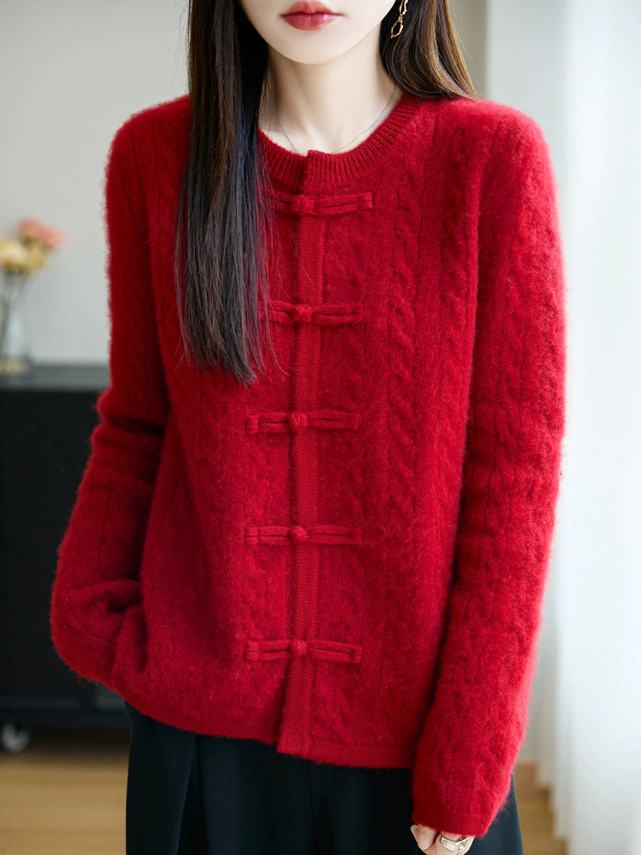 Women Autumn Ethnic Warm Wool O-Neck Sweater
