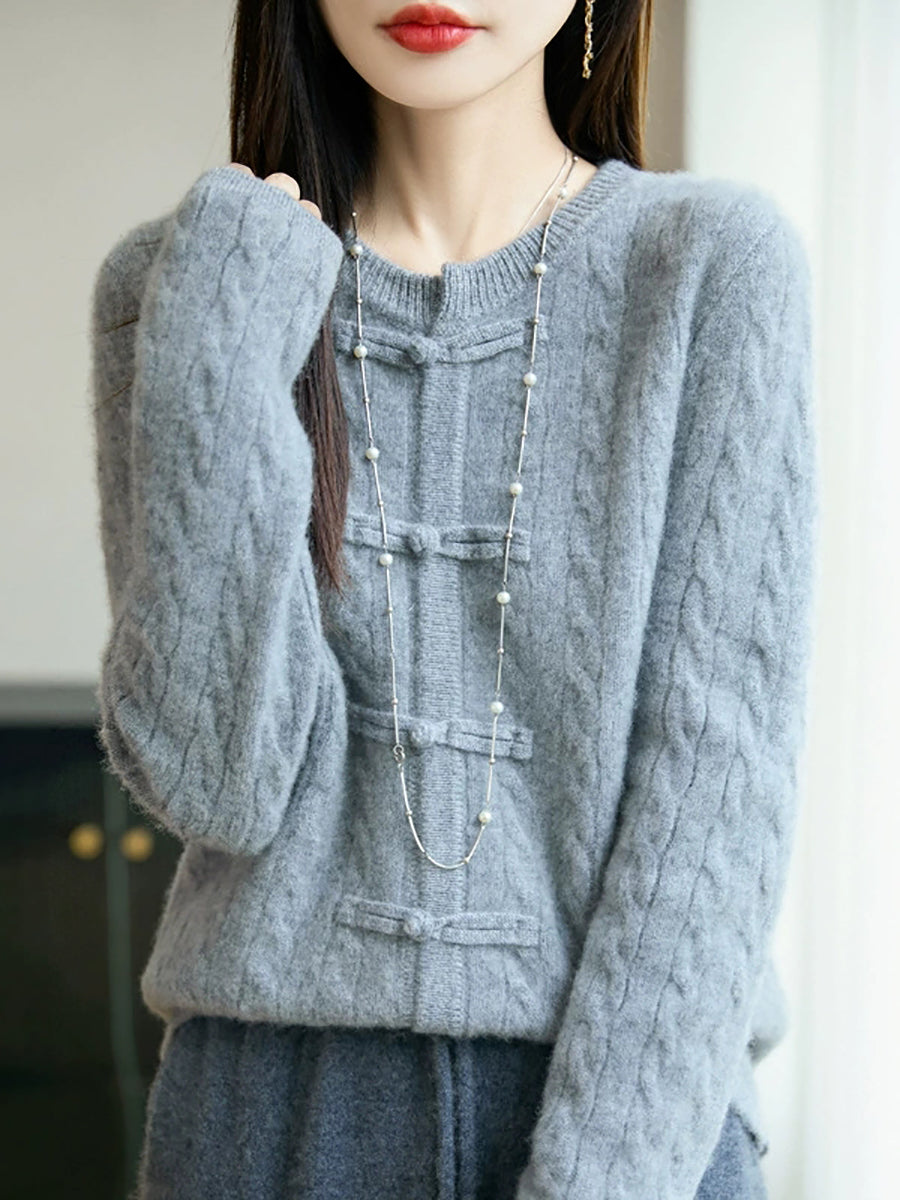 Women Autumn Ethnic Warm Wool O-Neck Sweater