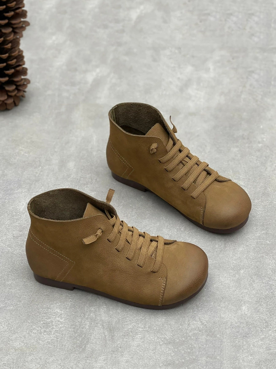 Women Winter Pure Color Genuine Leather Ankle Boots