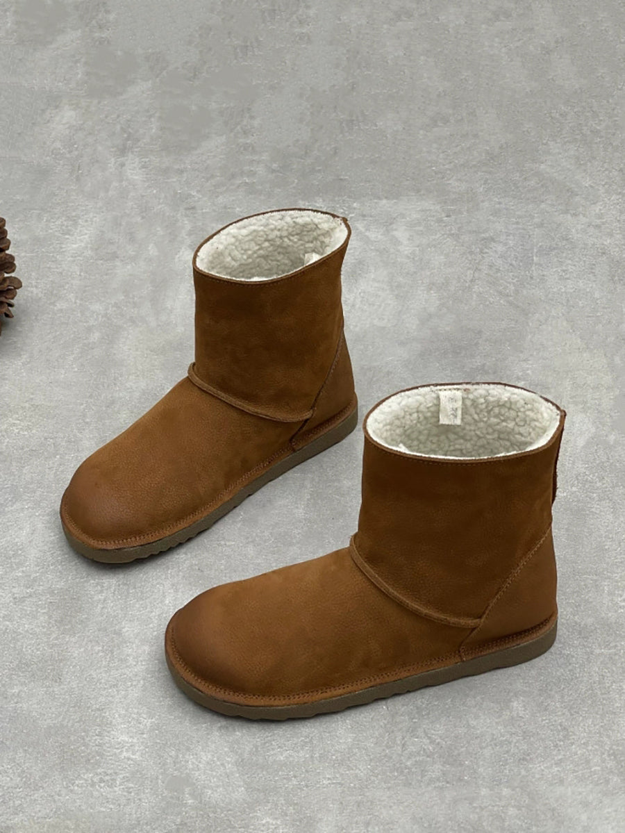 Women Winter Genuine Leather Fleece-lined Snow Boots