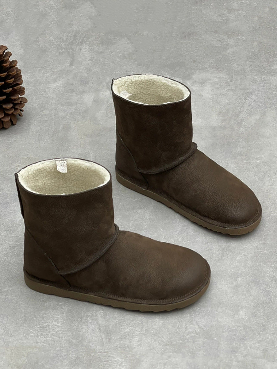 Women Winter Genuine Leather Fleece-lined Snow Boots