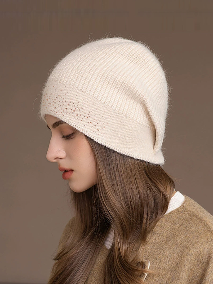 Women Casual Pure Color Warm Knitted Hat