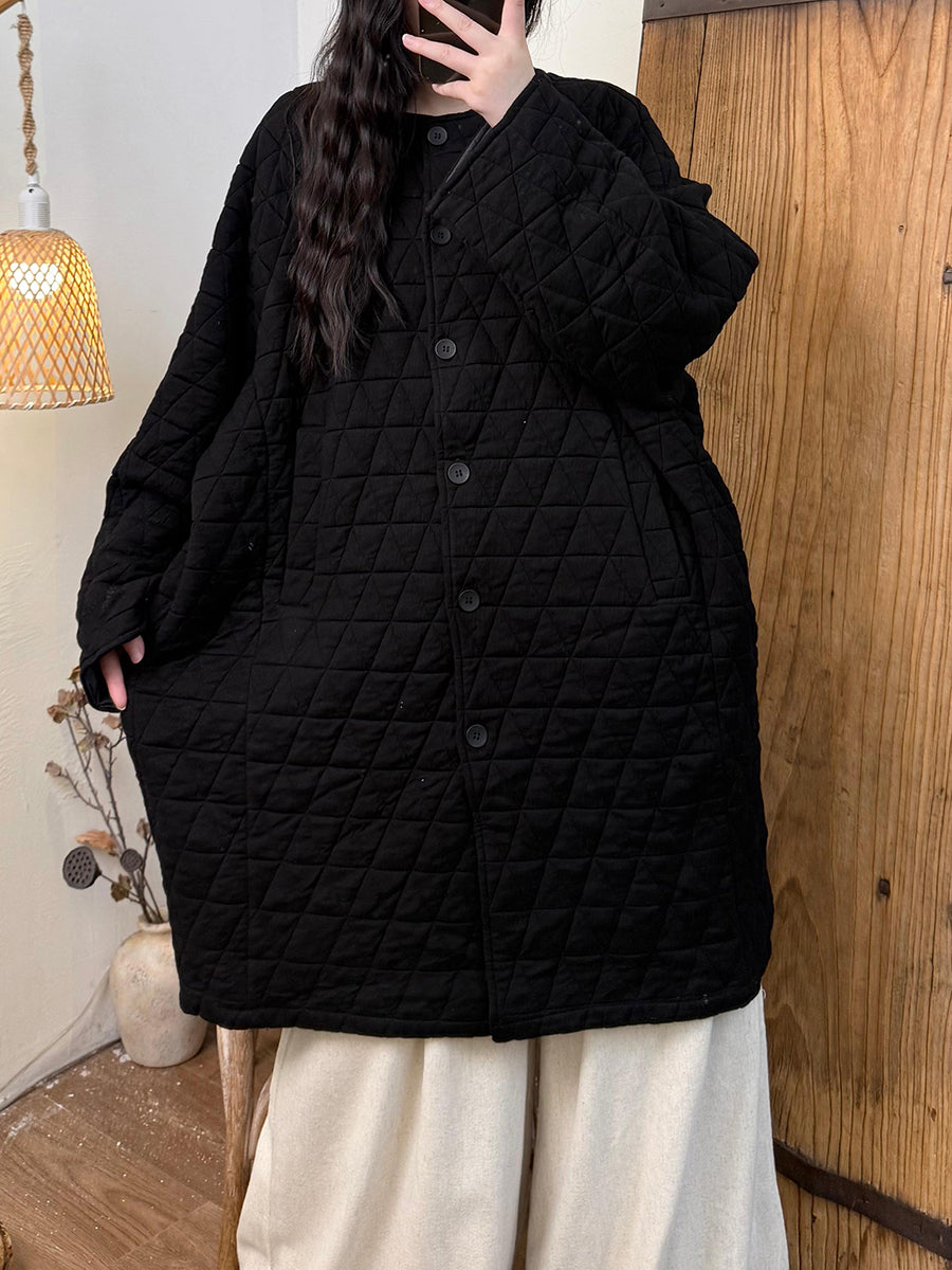 Women Autumn Retro Pure Color Padded Trench Coat