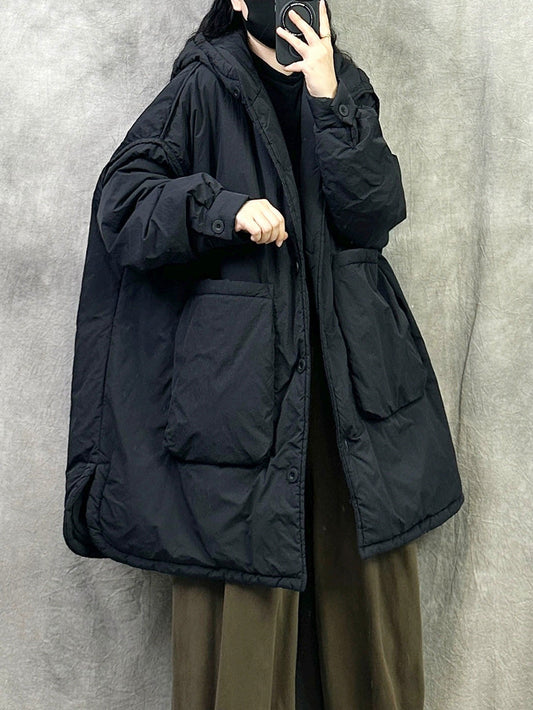 Women Winter Casual Pure Color Hooded Padded Coat