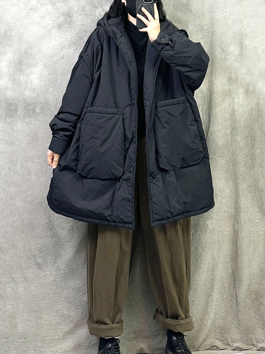 Women Winter Casual Pure Color Hooded Padded Coat