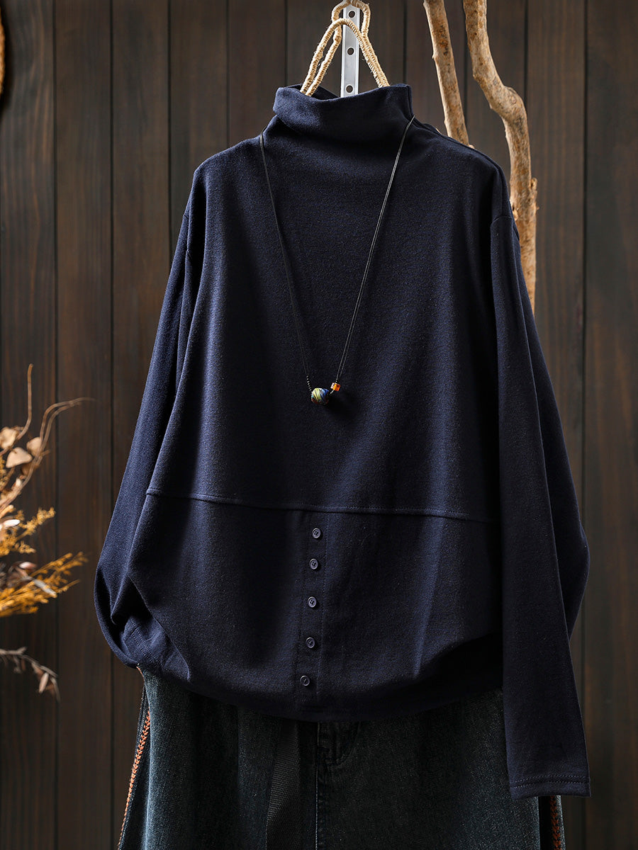 Women Autumn Casual Pure Color Half-Turtleneck Blouse
