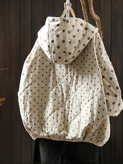 Women Autumn Artsy Dot Padded Hooded Jacket