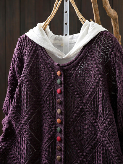 Women Autumn Vintage Rhomboids Knitted O-Neck Sweater