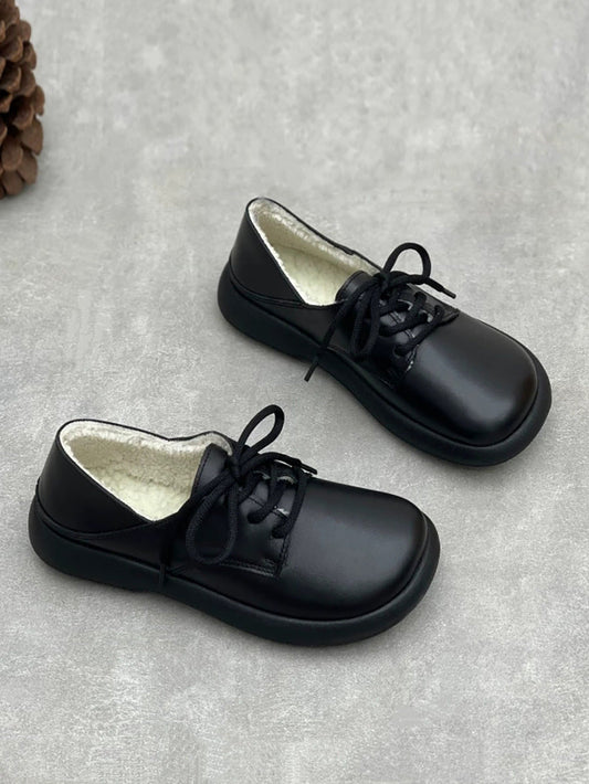 Women Winter Genuine Leather Fleece-lined Flat Shoes