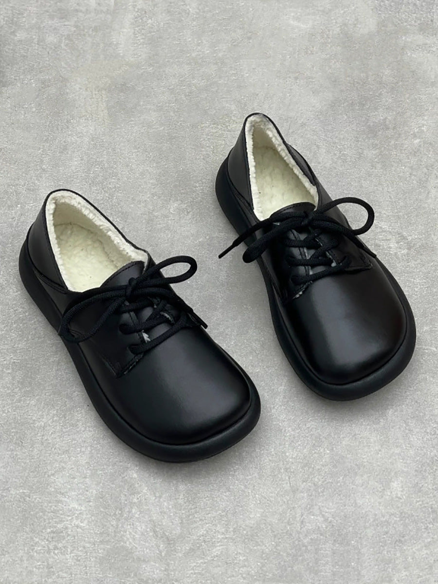Women Winter Genuine Leather Fleece-lined Flat Shoes