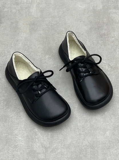 Women Winter Genuine Leather Fleece-lined Flat Shoes
