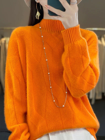 Women Autumn Pure Color Wool Half-Turtleneck Knitted Sweater