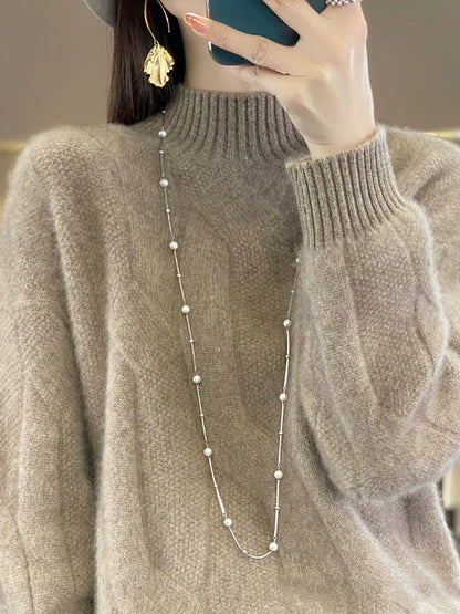 Women Autumn Pure Color Wool Half-Turtleneck Knitted Sweater