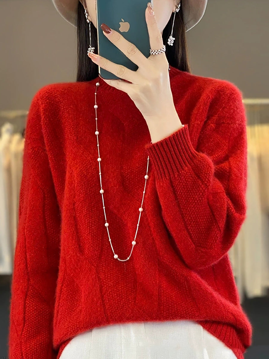 Women Autumn Pure Color Wool Half-Turtleneck Knitted Sweater