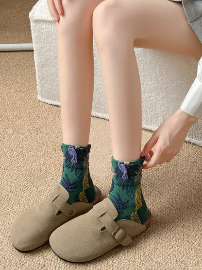 5 Pairs Women Artsy Jacquard Cotton Socks