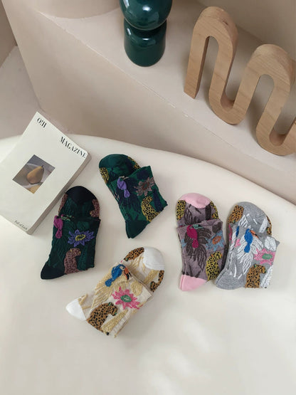 5 Pairs Women Artsy Jacquard Cotton Socks