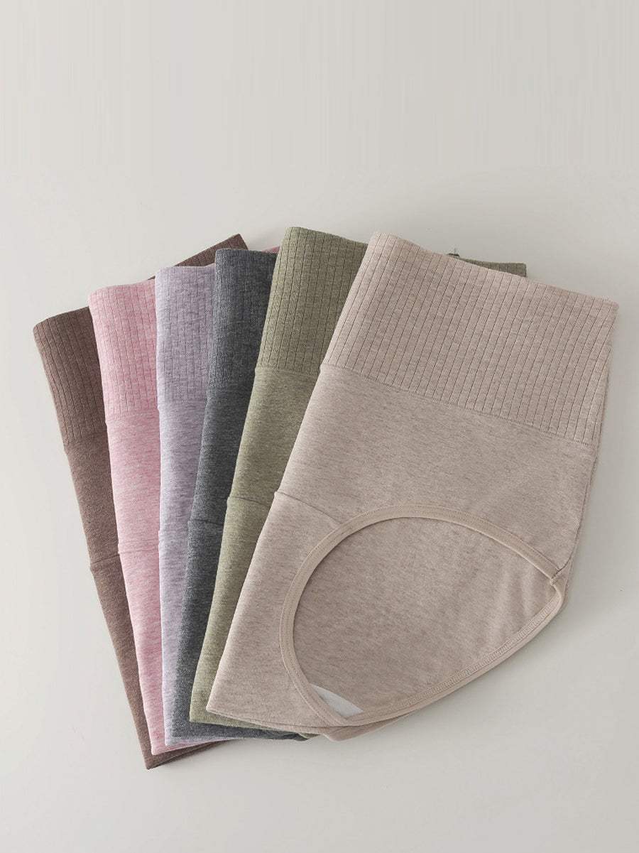 6 Pieces Women Winter Pure Color High Waist Underwear