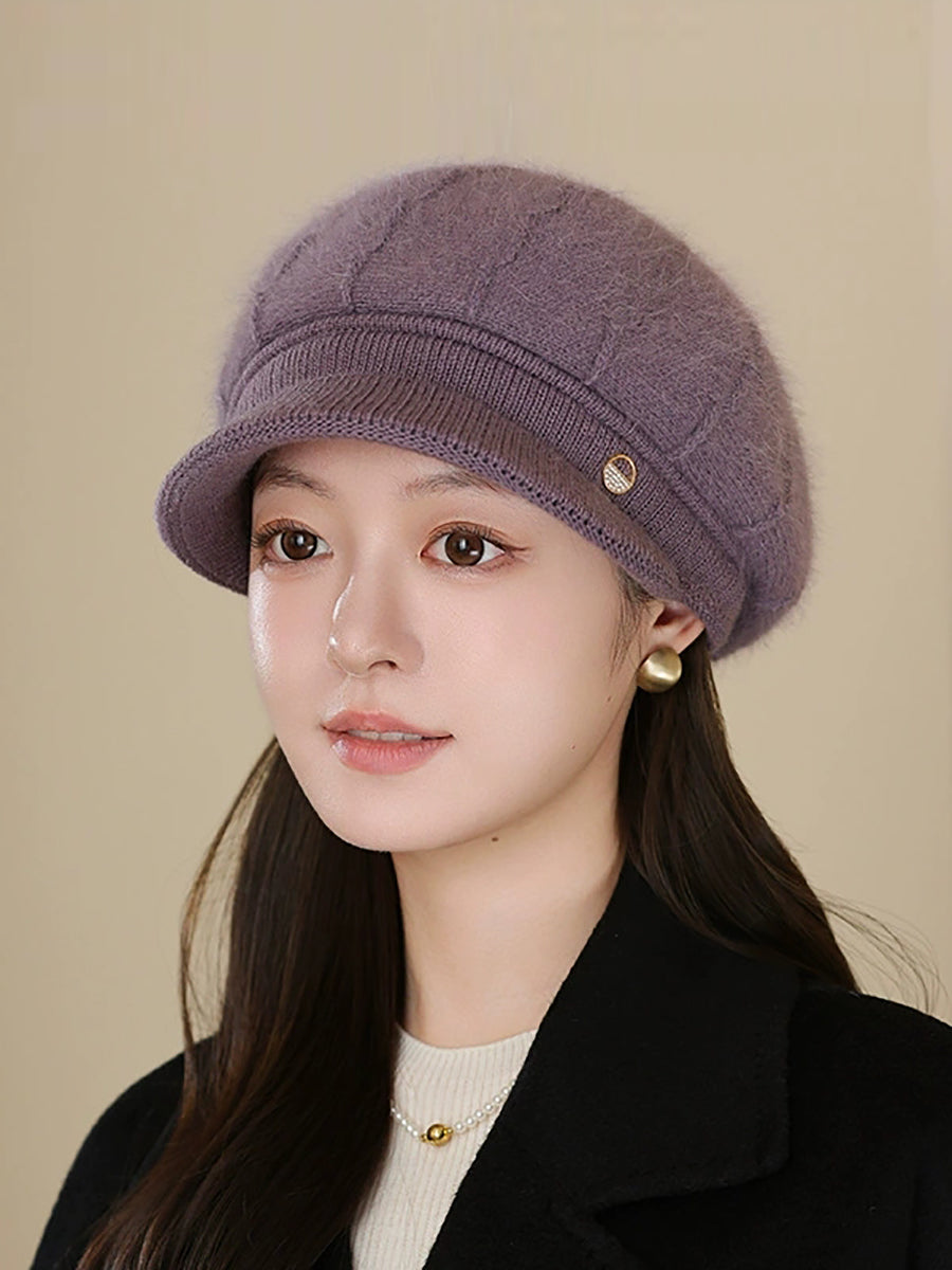 Women Winter Pure Color Knitted Peaked Cap