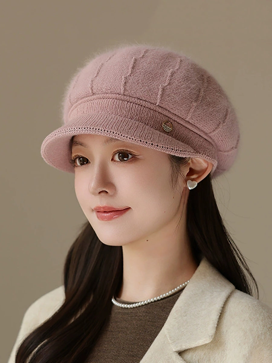 Women Winter Pure Color Knitted Peaked Cap