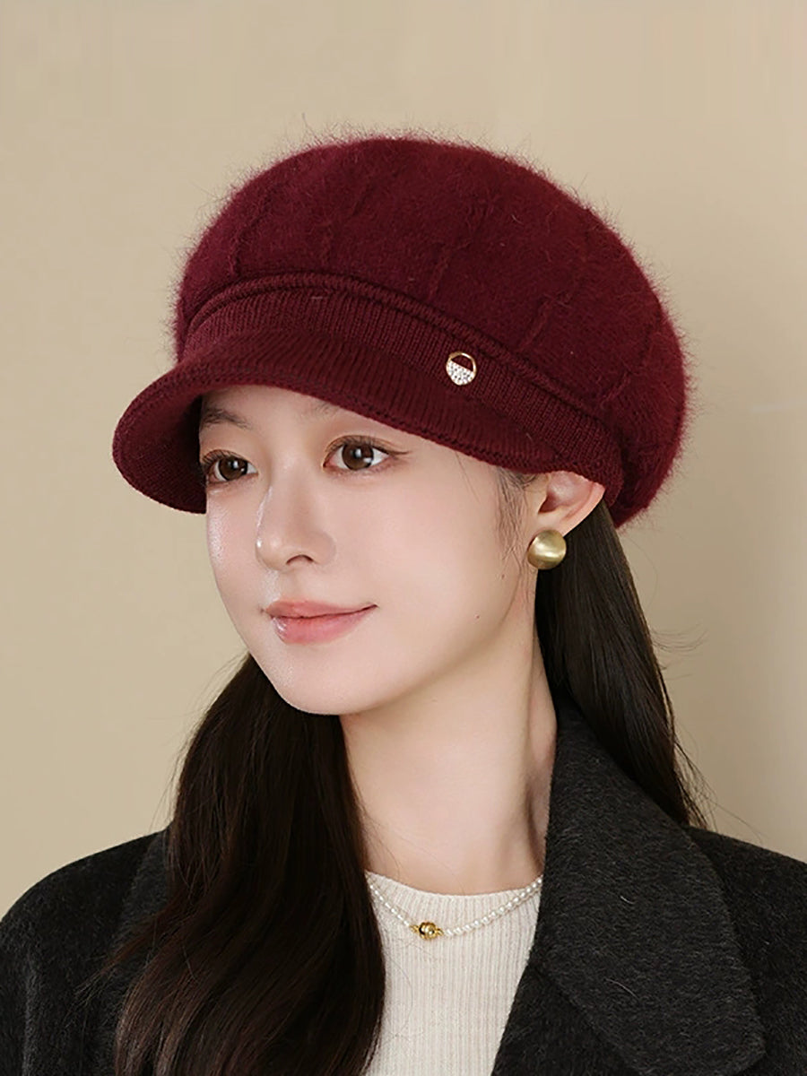 Women Winter Pure Color Knitted Peaked Cap