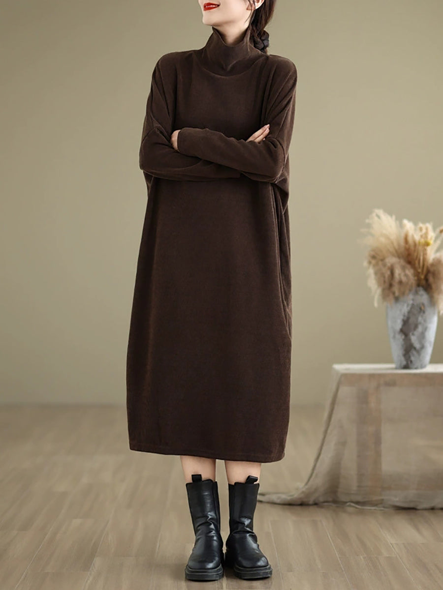 Women Winter Casual Pure Color Turtleneck Dress