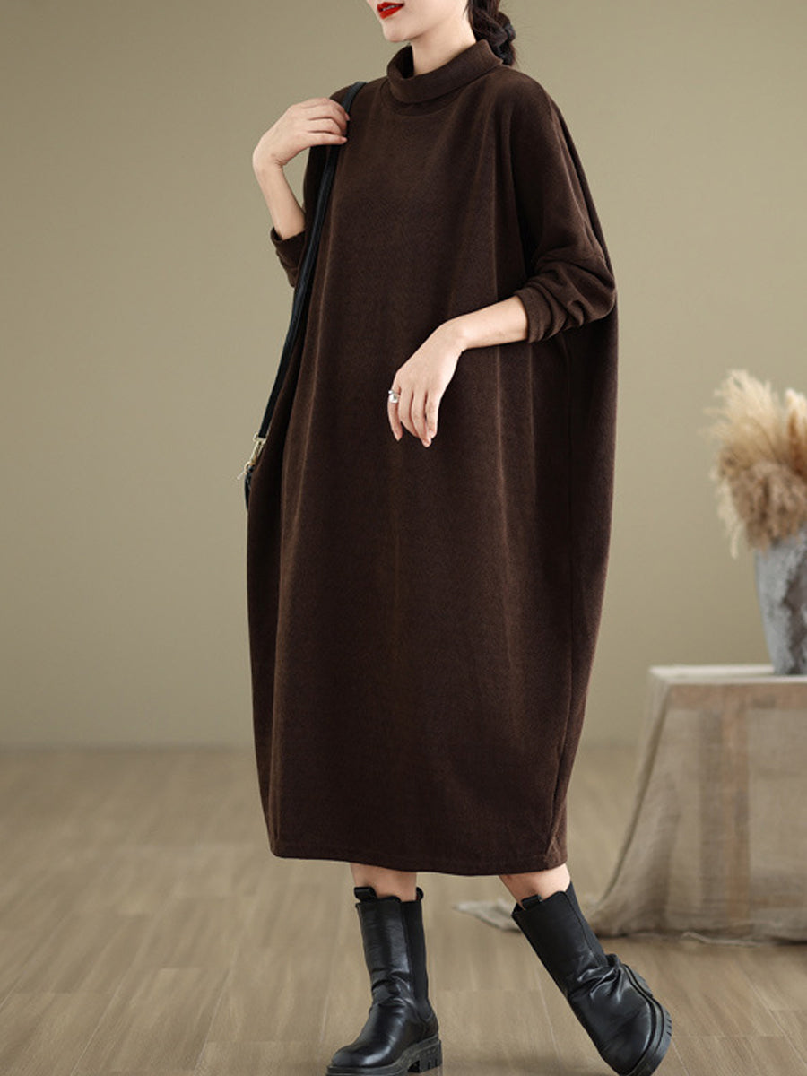 Women Winter Casual Pure Color Turtleneck Dress