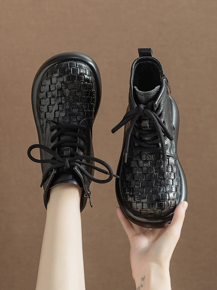 Women Winter Genuine Leather Fleece-lined Platform Ankle Boots