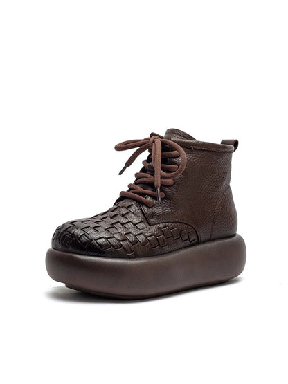 Women Winter Genuine Leather Fleece-lined Platform Ankle Boots