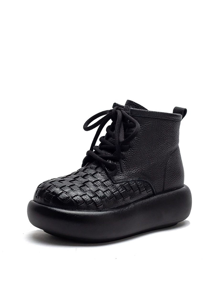 Women Winter Genuine Leather Fleece-lined Platform Ankle Boots