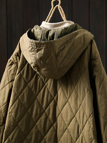 Women Autumn Casual Pure Color Hooded Padded Coat