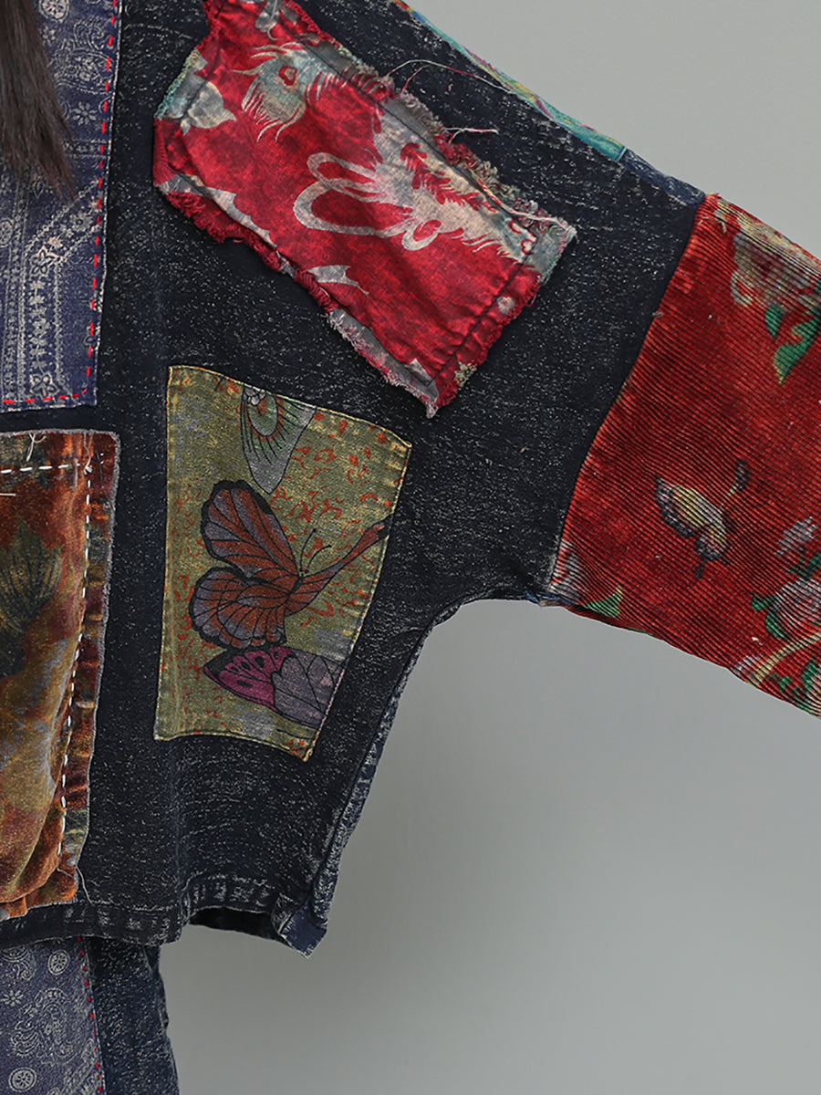 Women Autumn Retro Patchwork Cotton Suits